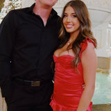 Junelle | Red - Sweetheart Satin Ruffles Short Homecoming Dresses