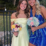 Mel | Yellow - Off The Shoulder A Line Satin Short Homecoming Dress