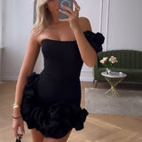 Ireka | White Strapless Bodycon Homecoming Dress With Ruffles