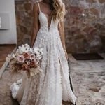 Henley | White Boho A-Line Lace Wedding Dress with Appliques