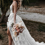 Henley | White Boho A-Line Lace Wedding Dress with Appliques