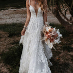 Henley | White Boho A-Line Lace Wedding Dress with Appliques