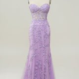 Purple Sweetheart Neck Mermaid Prom Dress With Appliques