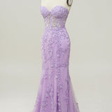Purple Sweetheart Neck Mermaid Prom Dress With Appliques