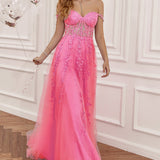 A Line Spaghetti Straps Navy Prom Dress with Appliques