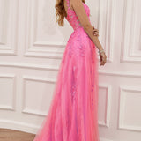 A Line Spaghetti Straps Navy Prom Dress with Appliques