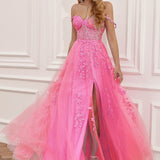 A Line Spaghetti Straps Navy Prom Dress with Appliques