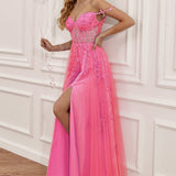A Line Spaghetti Straps Navy Prom Dress with Appliques