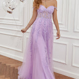 A Line Spaghetti Straps Navy Prom Dress with Appliques