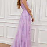 A Line Spaghetti Straps Navy Prom Dress with Appliques