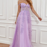 A Line Spaghetti Straps Navy Prom Dress with Appliques