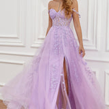 A Line Spaghetti Straps Navy Prom Dress with Appliques