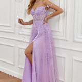 A Line Spaghetti Straps Navy Prom Dress with Appliques