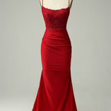 Mermaid Halter Dark Green Long Prom Dress with Appliques Beading