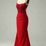 Mermaid Halter Dark Green Long Prom Dress with Appliques Beading