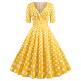 1950S Polka Dot Print V-Neck Vintage Dress