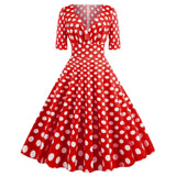 1950S Polka Dot Print V-Neck Vintage Dress