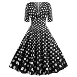 1950S Polka Dot Print V-Neck Vintage Dress