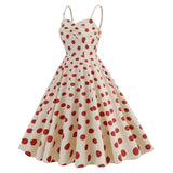 1950S Apricot and Red Polka Dot Spaghetti Strap Vintage Dress