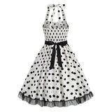 1950S Black and White Polka Dot Halter Neck Vintage Dress