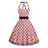1950S Black and White Polka Dot Halter Neck Vintage Dress