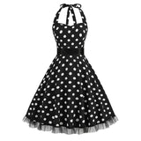 1950S Black and White Polka Dot Halter Neck Vintage Dress