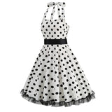 1950S Black and White Polka Dot Halter Neck Vintage Dress