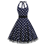 1950S Black and White Polka Dot Halter Neck Vintage Dress