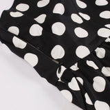 1950S Black and White Polka Dot Strapless Vintage Dress with Red Bow and Ruffle Trim