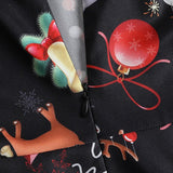 1950s Black Halter Christmas Print Vintage Dress with Santa and Snowflake Patterns