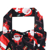 1950s Black Halter Christmas Print Vintage Dress with Santa and Snowflake Patterns