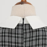 1950S Black Plaid Peter Pan Collar Belted 3/4 Sleeve Vintage Dress