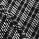 1950S Black Plaid Peter Pan Collar Belted 3/4 Sleeve Vintage Dress