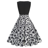 1950S Black Sleeveless Retro Sunflower Print Vintage Dress