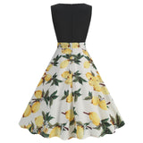 1950S Black Sleeveless Retro Sunflower Print Vintage Dress