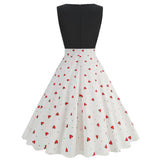 1950S Black Sleeveless Retro Sunflower Print Vintage Dress