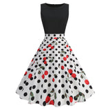 1950S Black Sleeveless Retro Sunflower Print Vintage Dress