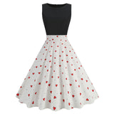 1950S Black Sleeveless Retro Sunflower Print Vintage Dress