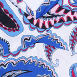1950S Blue and Pink Paisley Print V-Neck Sleeveless Vintage Dress