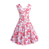 1950S Blue and Pink Paisley Print V-Neck Sleeveless Vintage Dress