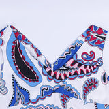 1950S Blue and Pink Paisley Print V-Neck Sleeveless Vintage Dress