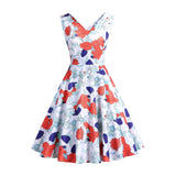 1950S Blue and Pink Paisley Print V-Neck Sleeveless Vintage Dress