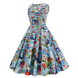 1950S Blue Dinosaur Print Retro Sleeveless Vintage Dress