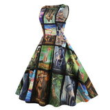 1950S Blue Dinosaur Print Retro Sleeveless Vintage Dress