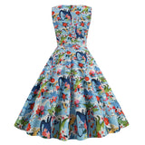 1950S Blue Dinosaur Print Retro Sleeveless Vintage Dress