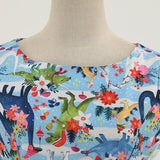 1950S Blue Dinosaur Print Retro Sleeveless Vintage Dress