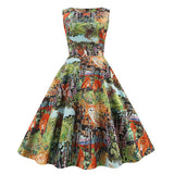 1950S Blue Dinosaur Print Retro Sleeveless Vintage Dress