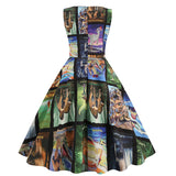 1950S Blue Dinosaur Print Retro Sleeveless Vintage Dress