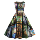1950S Blue Dinosaur Print Retro Sleeveless Vintage Dress