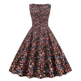 1950S Blue Dinosaur Print Retro Sleeveless Vintage Dress